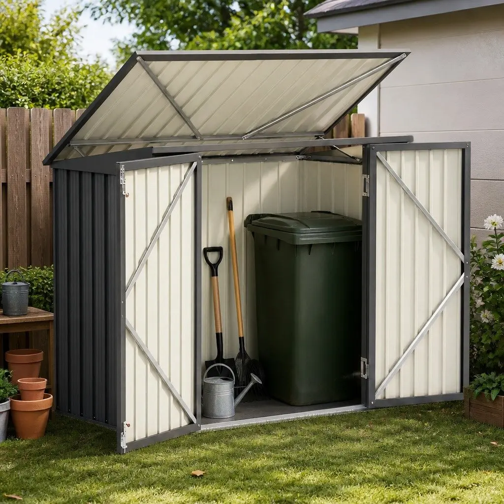 Garden Shed Wheelie Bin Storage Enclosure Outdoor Lockable Steel Cabinet Grey