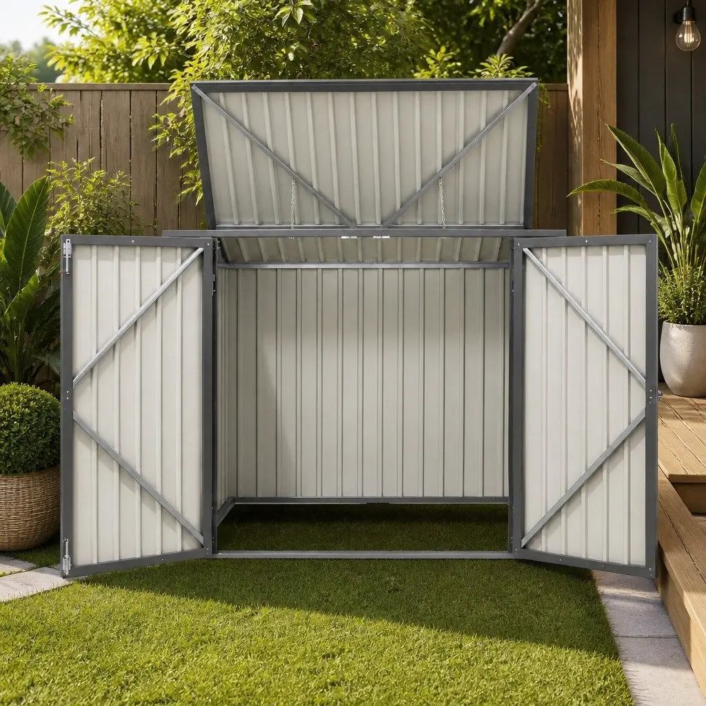 Garden Shed Grey Galvanized Steel Lockable Storage Enclosure for Wheelie Bins
