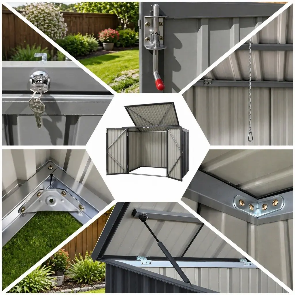 Garden Shed Grey Galvanized Steel Lockable Storage Enclosure for Wheelie Bins