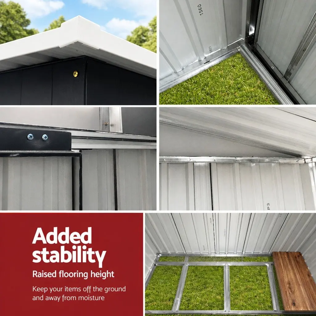 Metal Garden Shed Black 1.94x1.21M Outdoor Storage Tool House with Sliding Doors and Steel Base Frame