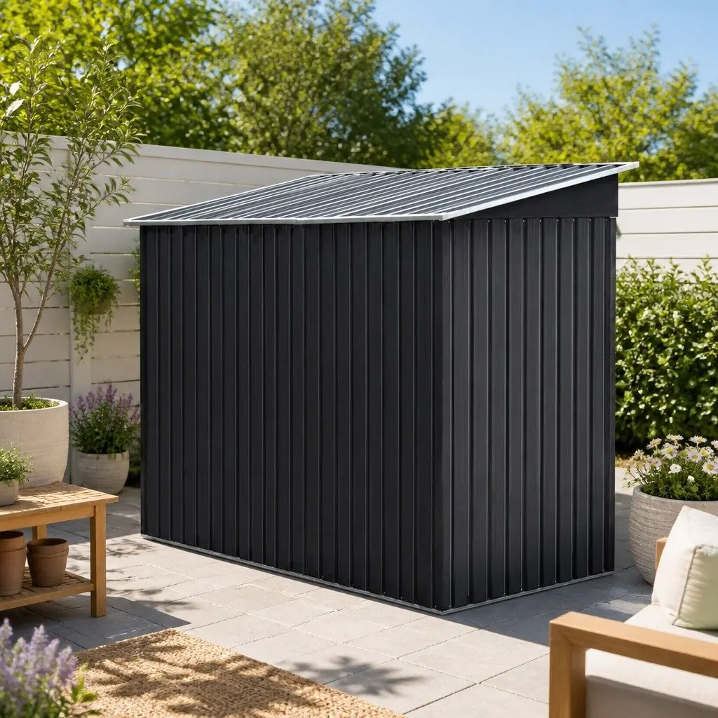 Garden Shed Grey 2.38x1.31M Metal Storage Outdoor Tool Workshop Shelter Sliding Doors