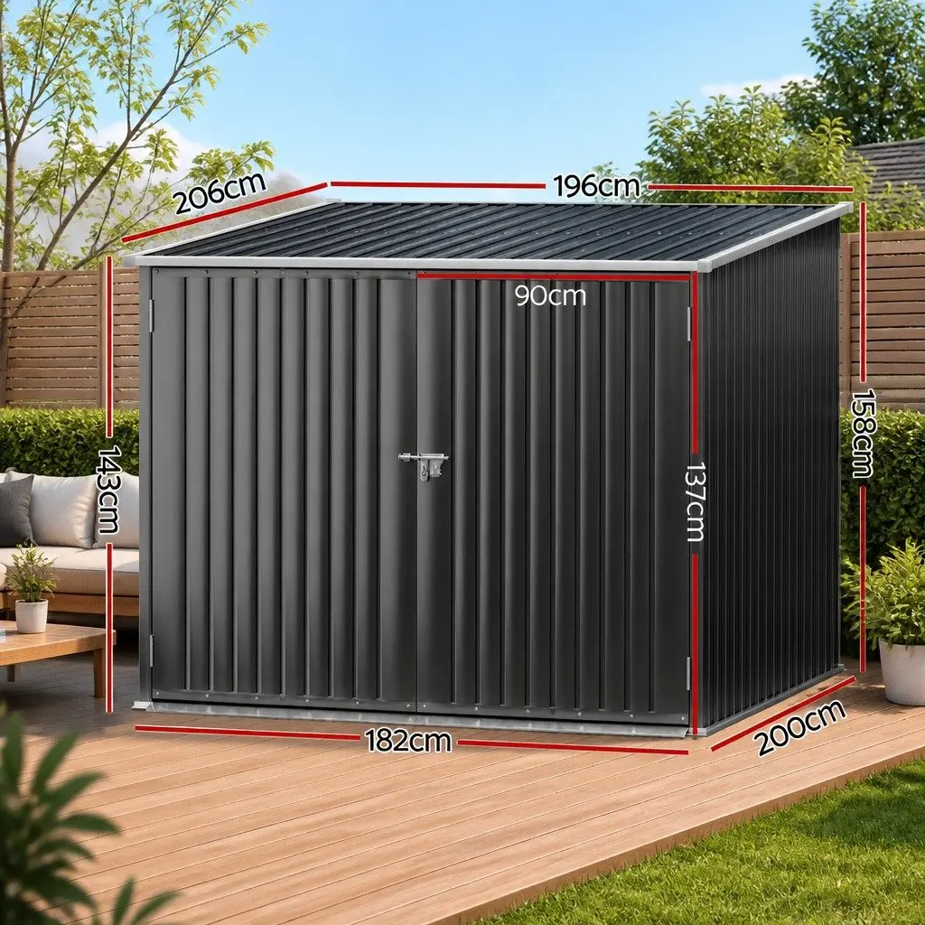 Garden Shed Black 206x196cm Double Door Outdoor Storage Tool Workshop
