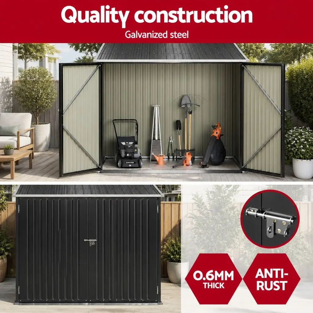 Garden Shed Black 206x196cm Double Door Outdoor Storage Tool Workshop