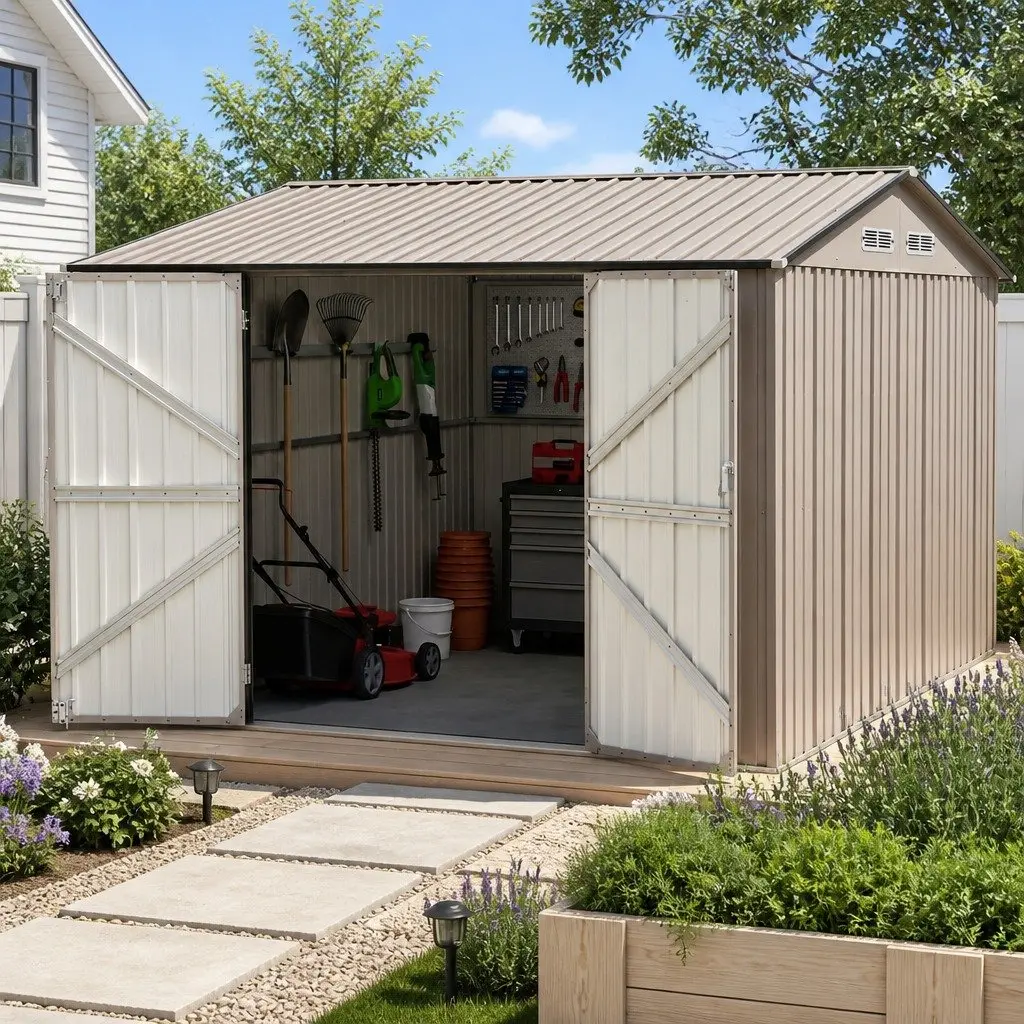 Garden Shed Brown 3X3M Outdoor Storage Tool Shed Double Door