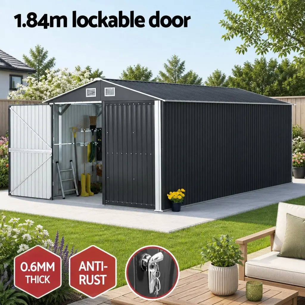 Garden Shed Grey 3x5.38M Steel Outdoor Storage Workshop Tool House