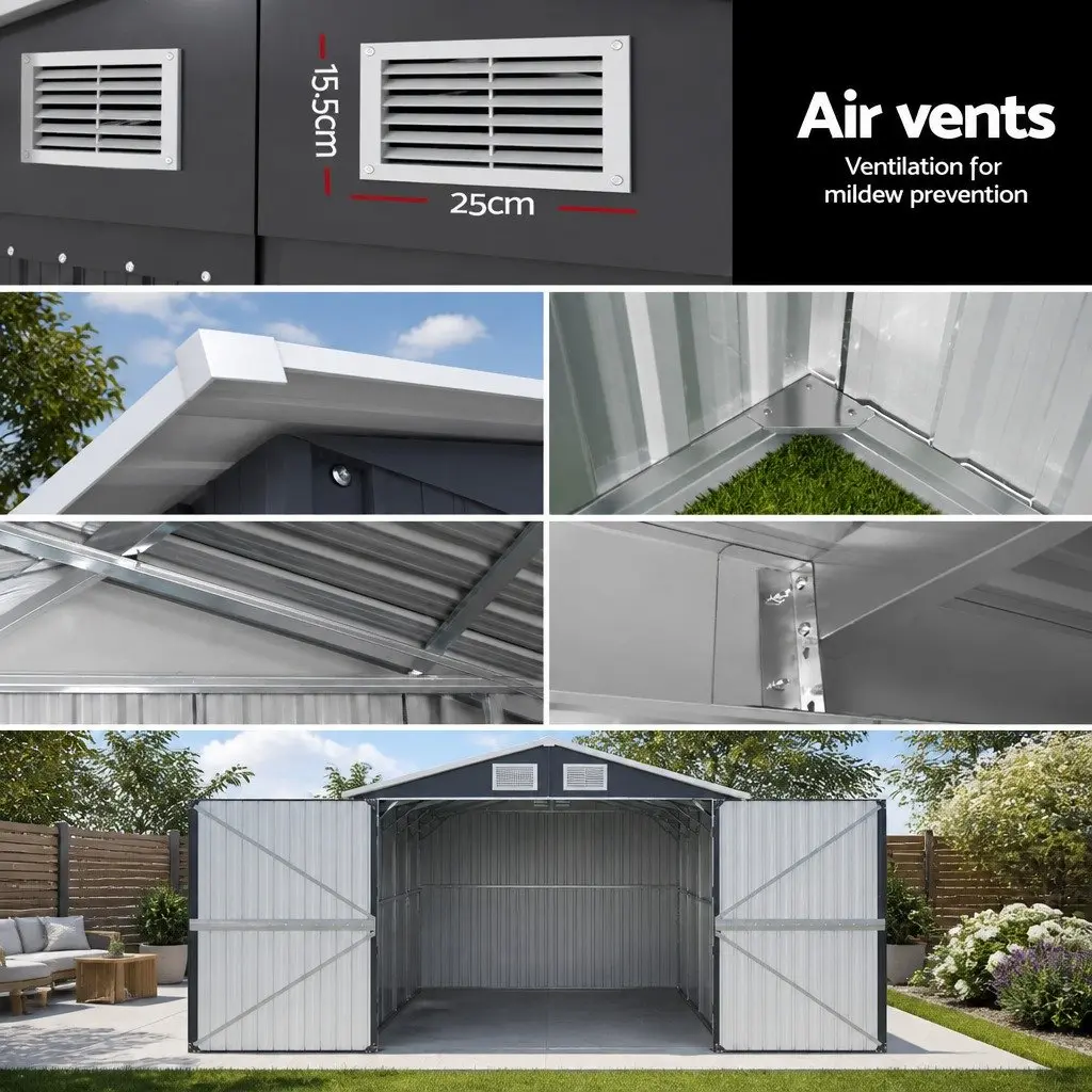 Garden Shed Grey 3x5.38M Steel Outdoor Storage Workshop Tool House