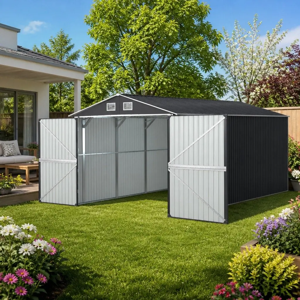 Garden Shed Grey 3x5.38M Steel Outdoor Storage Workshop Tool House
