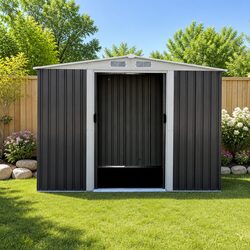 Garden Shed 2.58x2.07M Metal Storage Outdoor Double Sliding Door Tool Shed Black