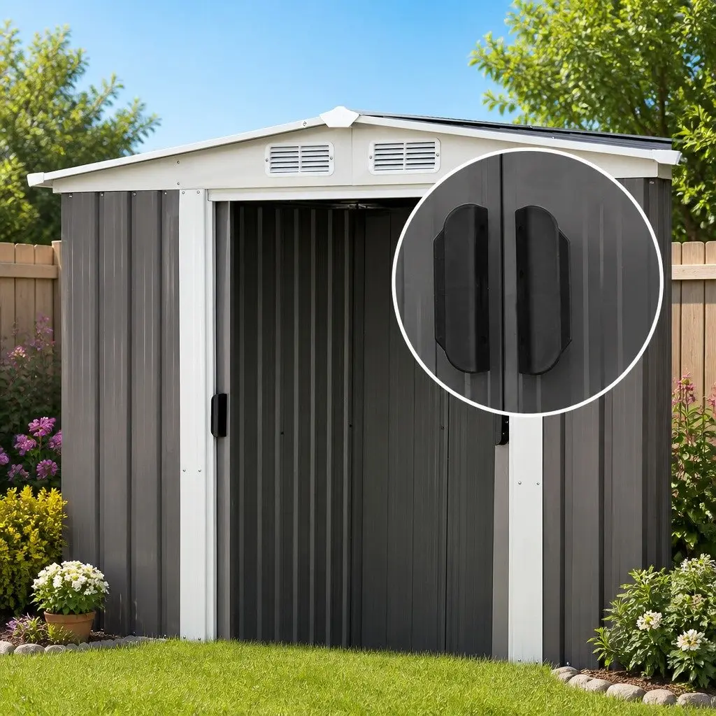 Metal Garden Shed Black 2.58x2.07M Outdoor Storage Double Sliding Door Tool Shed