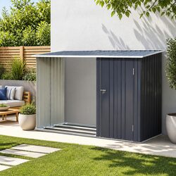 Garden Shed 249x104cm Outdoor Tool Storage Workshop Steel Anthracite 2-in-1