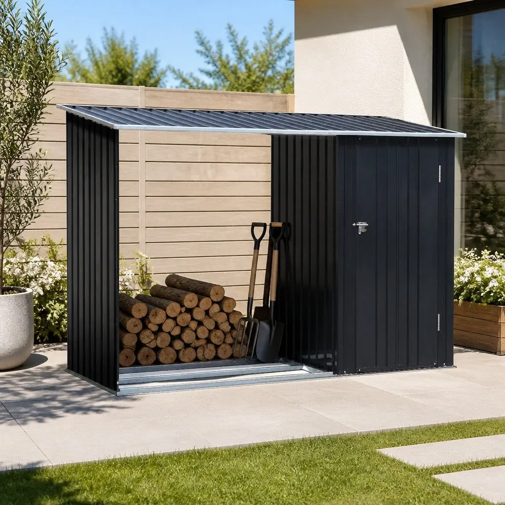 Garden Shed 249x104cm Outdoor Tool Storage Workshop Steel Anthracite 2-in-1