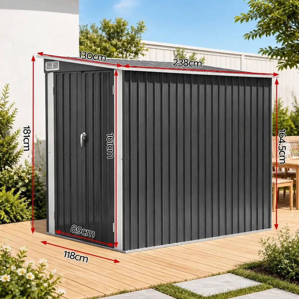 Garden Shed 118x238cm Lean To Bike Shelter Backyard Outdoor Storage Black