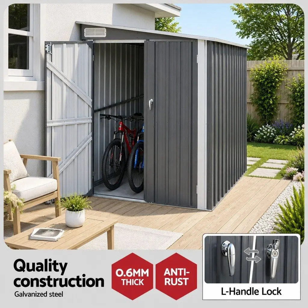 Garden Shed 118x238cm Lean To Bike Shelter Backyard Outdoor Storage Black