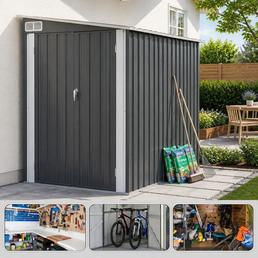 Garden Shed 118x238cm Lean To Bike Shelter Backyard Outdoor Storage Black