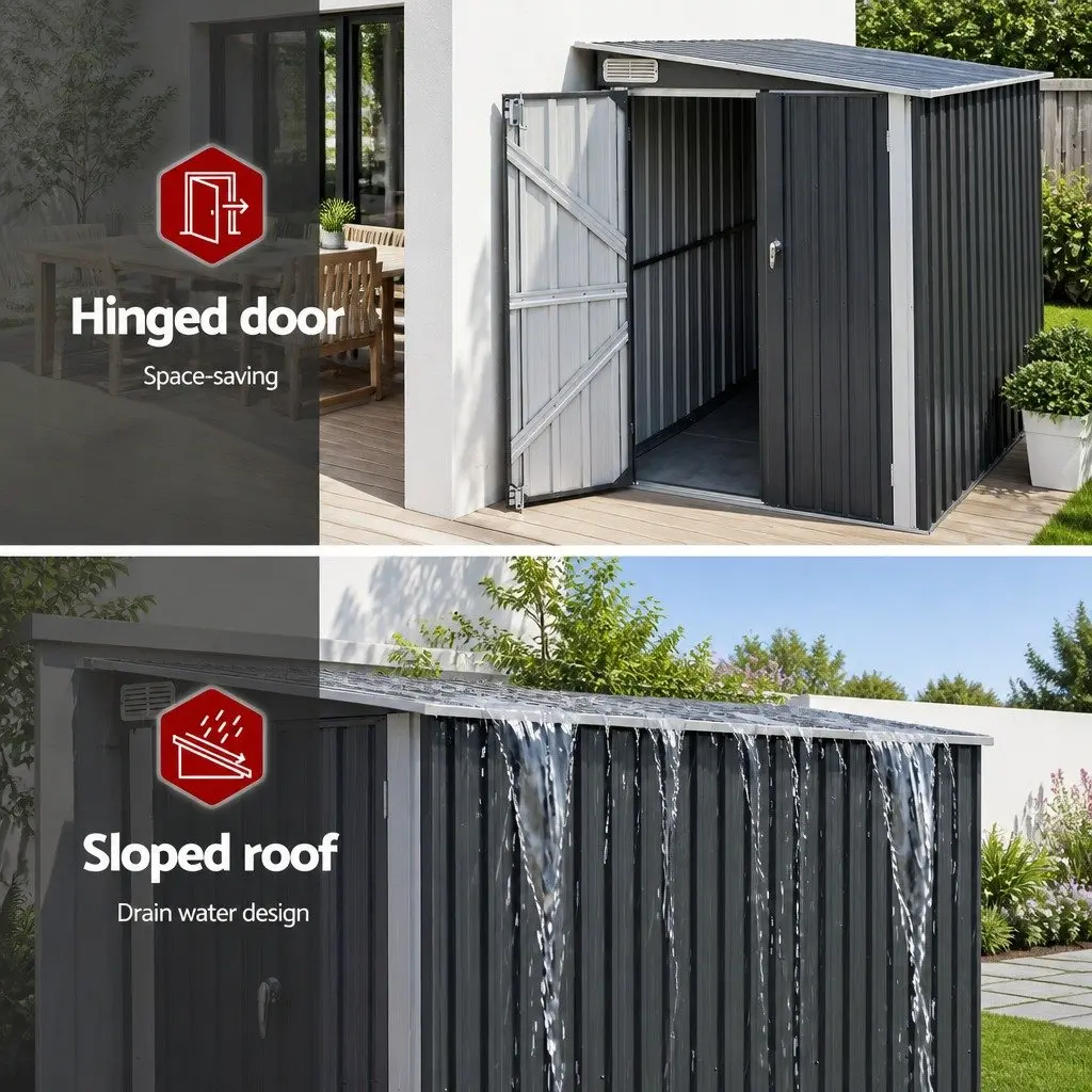 Garden Shed 118x238cm Lean To Bike Shelter Backyard Outdoor Storage Black