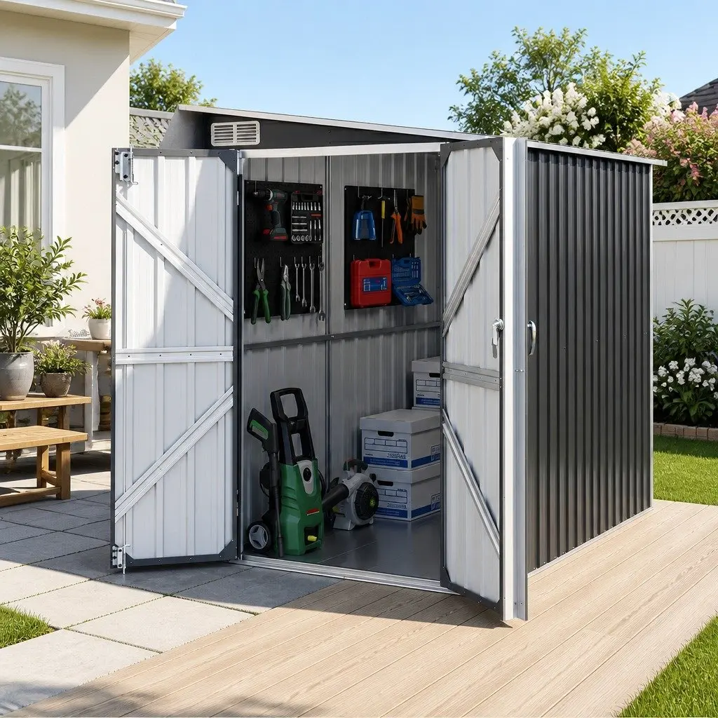 Garden Shed 118x238cm Lean To Bike Shelter Backyard Outdoor Storage Black
