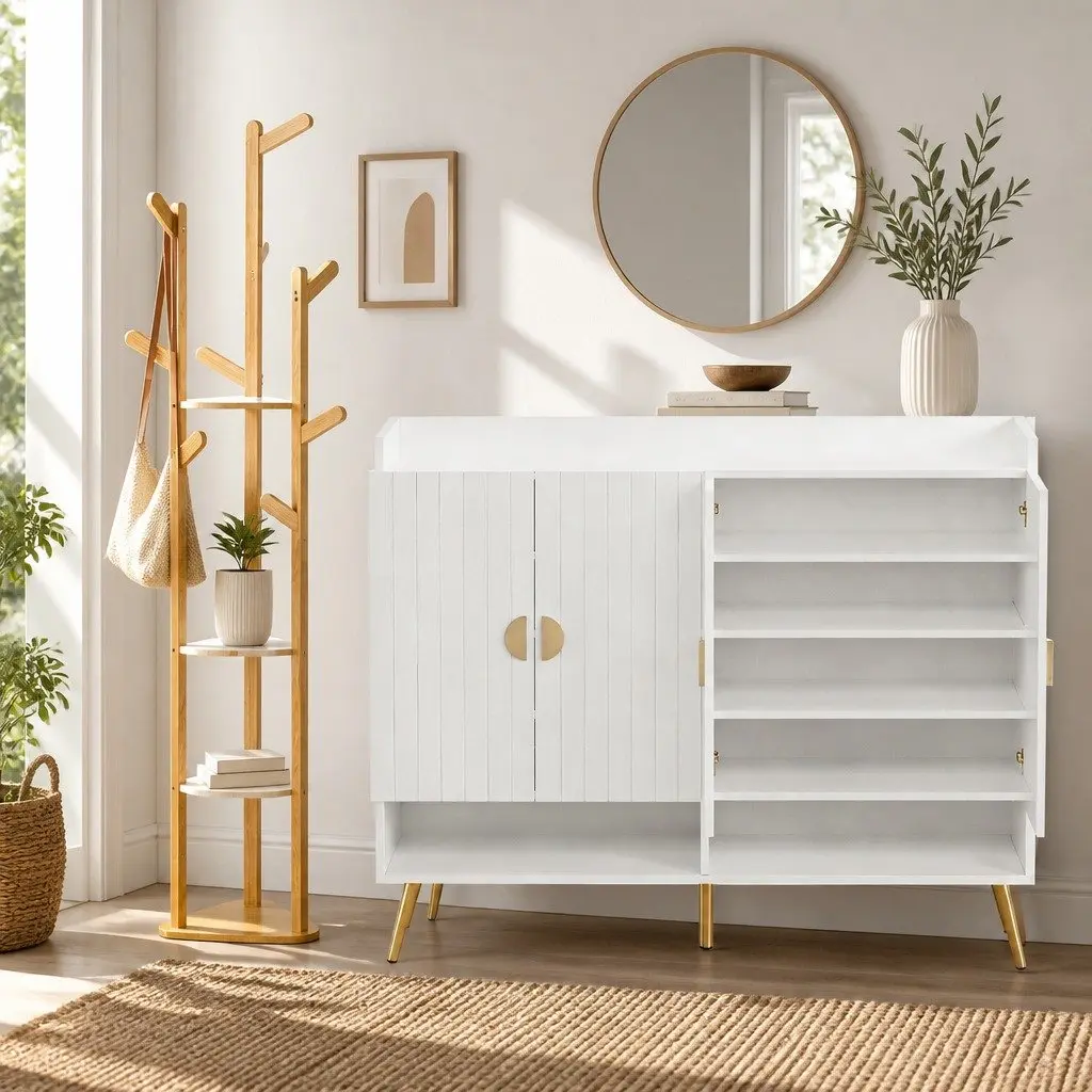 Shoe Rack Cabinet and Clothes Rack Combo
