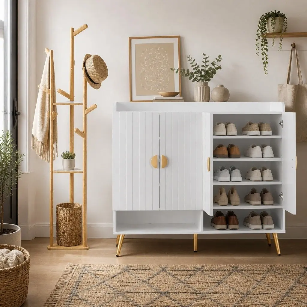 Shoe Rack Cabinet and Clothes Rack Combo