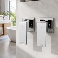 Shower Taps Wall Mounted Hot Cold Basin Bathroom Twin Tap Chrome Brass Ceramic