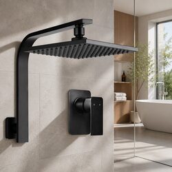 Compact 8 Inch Rain Shower Head with Mixer Tap - Matte Black