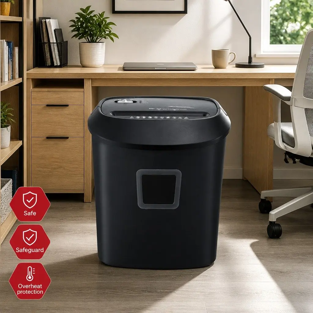 Electric Paper Shredder Black 10 A4 Sheet Cross-Cut with 21L Capacity Bin and Reverse Function