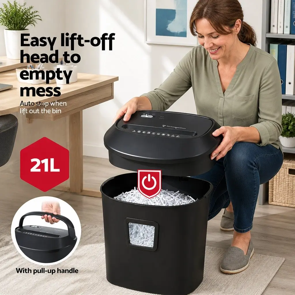 Electric Paper Shredder Black 10 A4 Sheet Cross-Cut with 21L Capacity Bin and Reverse Function