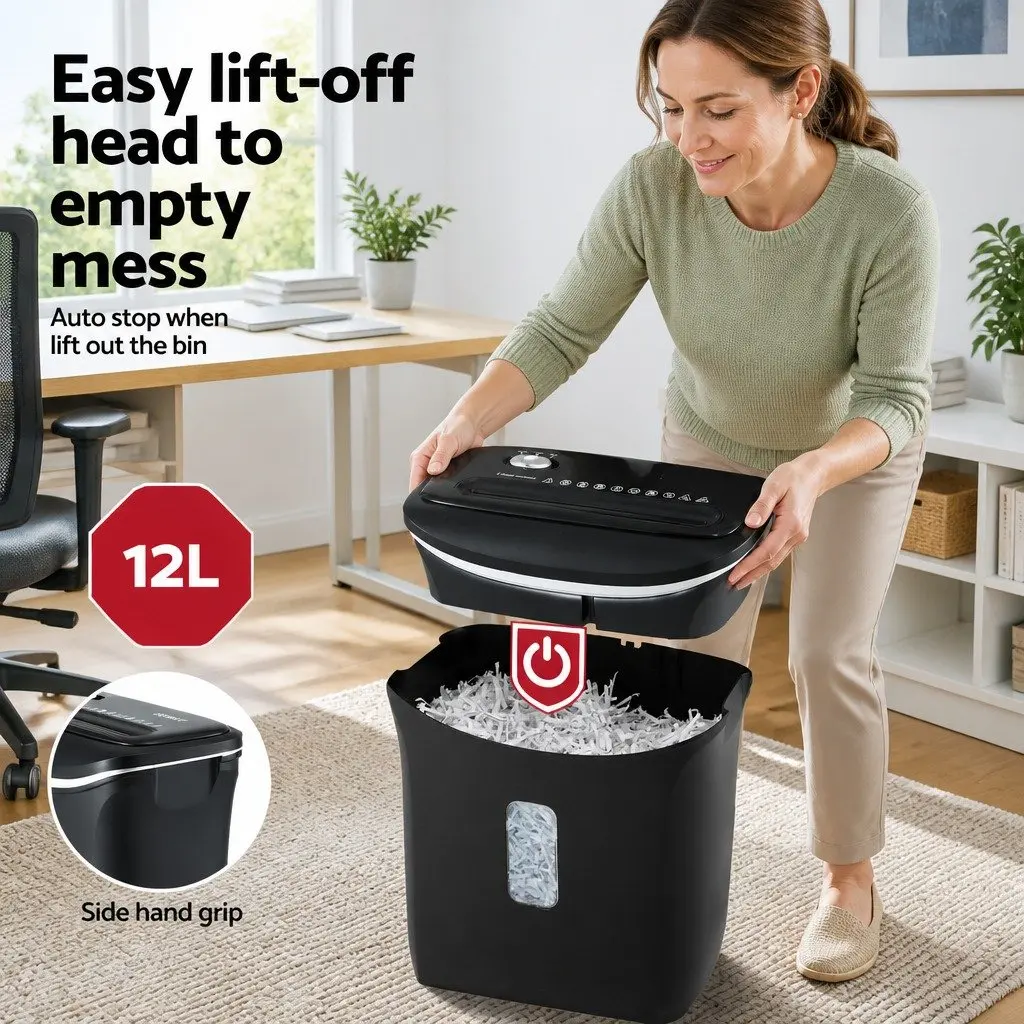 Cross-Cut Paper Shredder Black 12L Bin 8-Sheet Home Office Credit Card Shredder