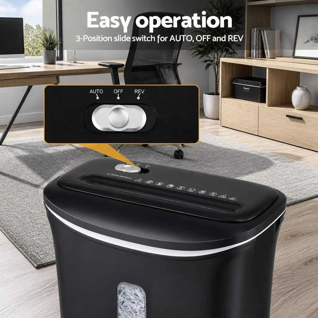 Cross-Cut Paper Shredder Black 12L Bin 8-Sheet Home Office Credit Card Shredder