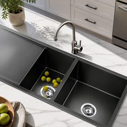 Double Bowl Stainless Steel Kitchen Sink 100x45cm Nano Black Drop-in Undermount