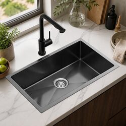 Kitchen Sink 60x45CM Stainless Steel Single Bowl Black Pull Out Mixer Tap Basin
