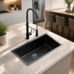 Stainless Steel Kitchen Sink 70x45cm Single Bowl Black with Pull Out Mixer Tap