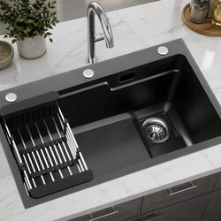 Kitchen Sink 75x45cm Stainless Steel Single Bowl Drop In Under Mount Drain