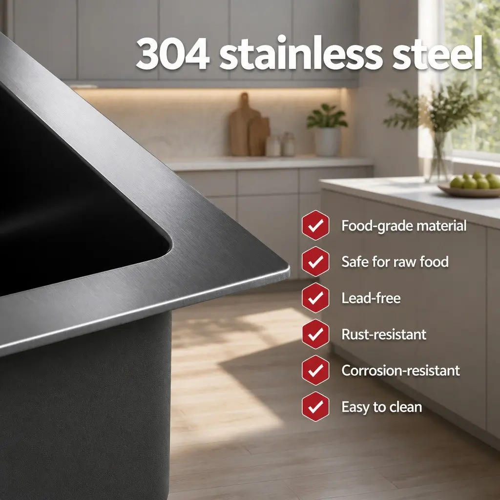 Kitchen Sink 81x45cm Stainless Steel Single Bowl Drain Rack Basket Black