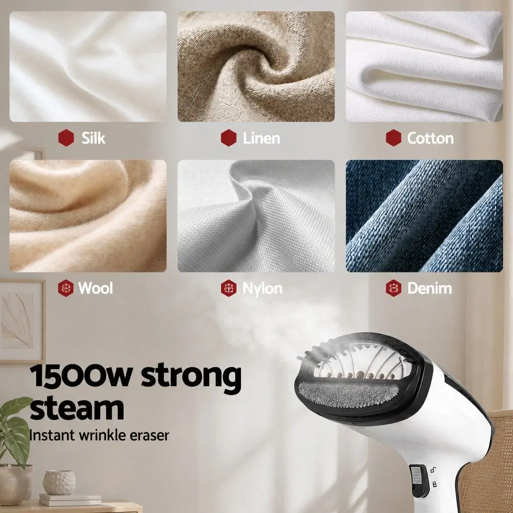 Handheld Garment Steamer White 1500W Portable Fast Heat-Up Continuous Steam