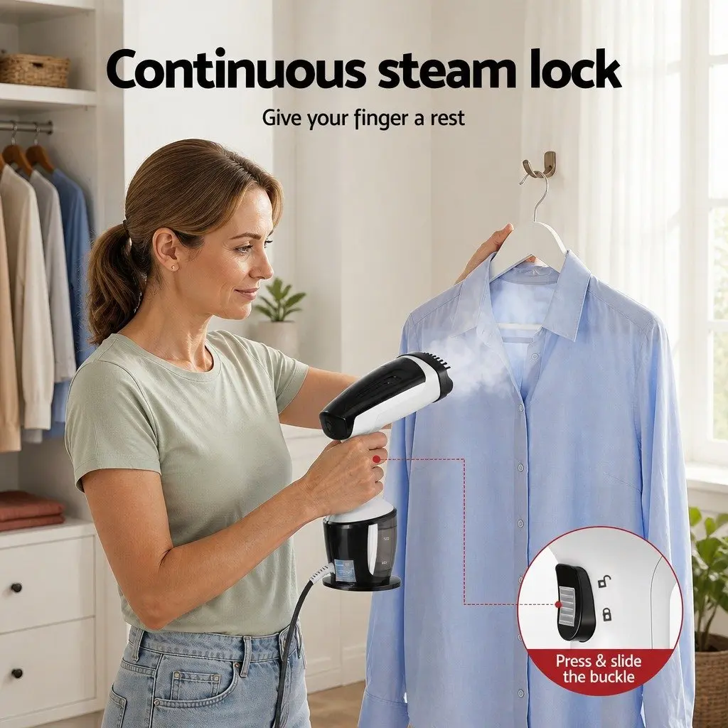 Handheld Garment Steamer White 1500W Portable Fast Heat-Up Continuous Steam