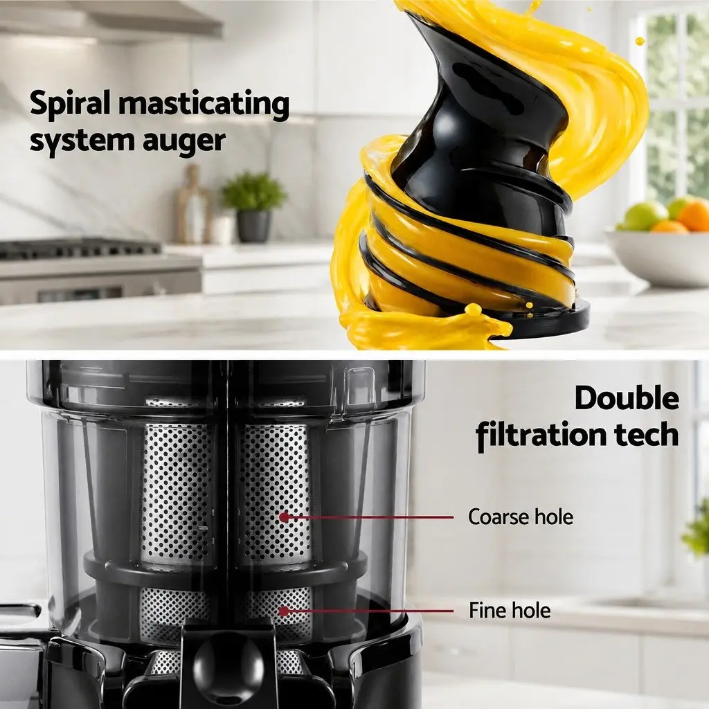 Cold Press Slow Juicer Black 130W Masticating Auger High Juice Yield