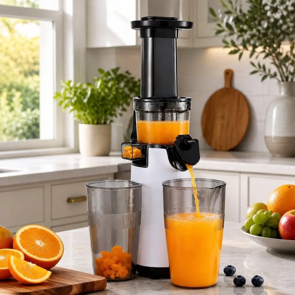 Cold Press Slow Juicer White 130W Low-Speed Masticating Technology for Effective Juice and Pulp Separation