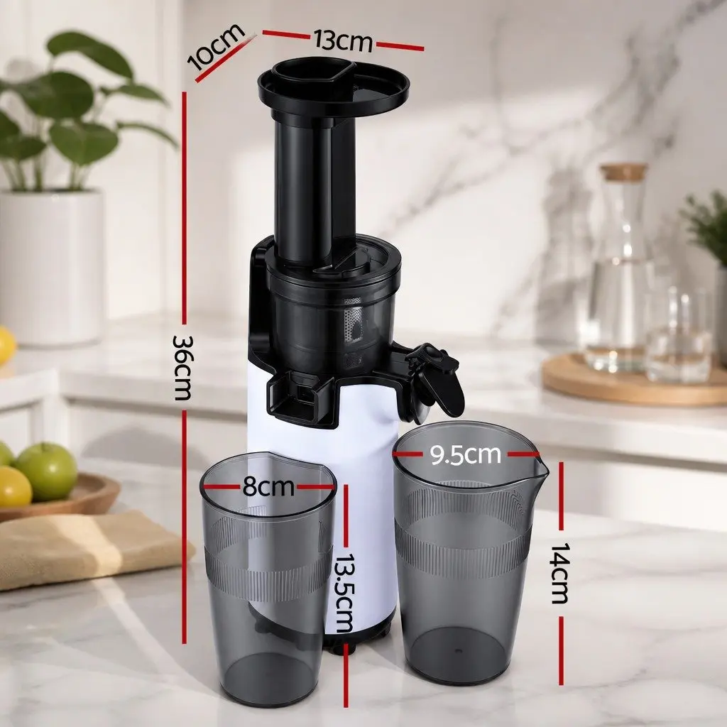 Cold Press Slow Juicer White 130W Low-Speed Masticating Technology for Effective Juice and Pulp Separation