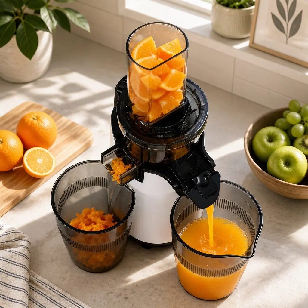 Cold Press Slow Juicer White 130W Low-Speed Masticating Technology for Effective Juice and Pulp Separation