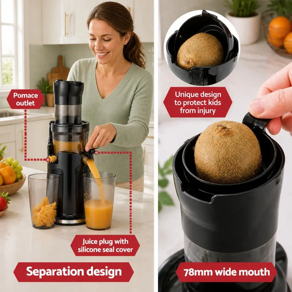 Cold Press Slow Juicer Black 200W Low Speed Masticating Auger Juice Extractor