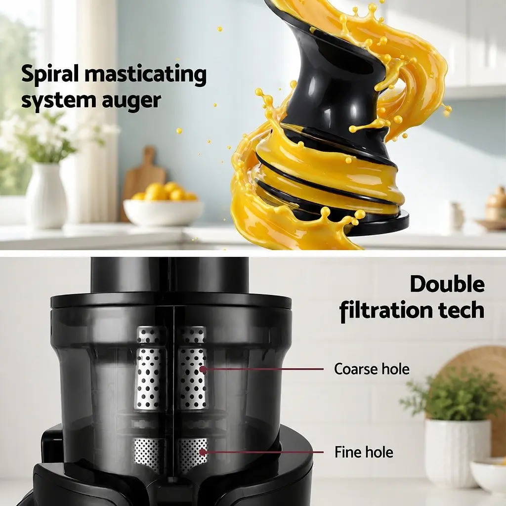 Cold Press Slow Juicer Black 200W Low Speed Masticating Auger Juice Extractor