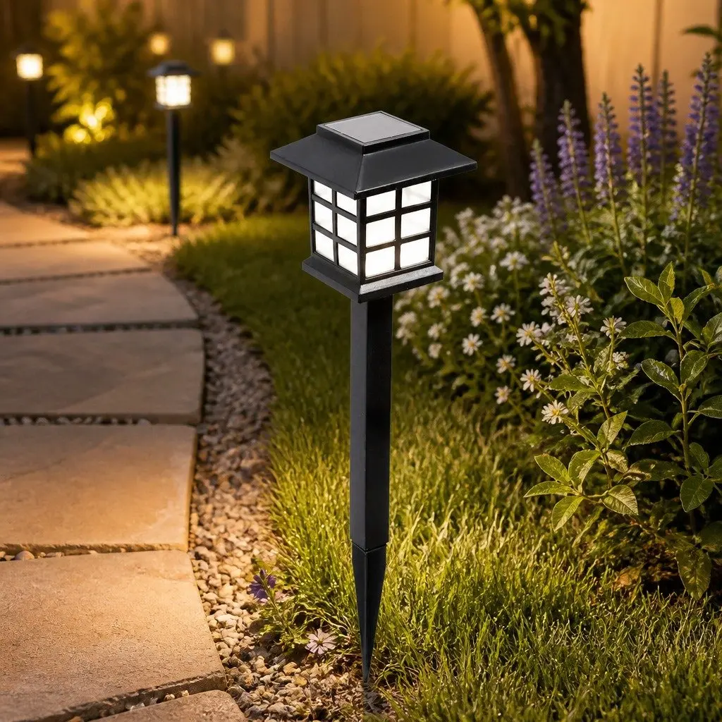 Solar Powered Garden Lights Cool White 6 Piece Outdoor Pathway Yard Lighting