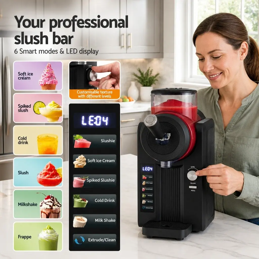 Slushie Machine Ice Cream Maker 2L Frozen Smoothies Milkshakes Black Kitchen