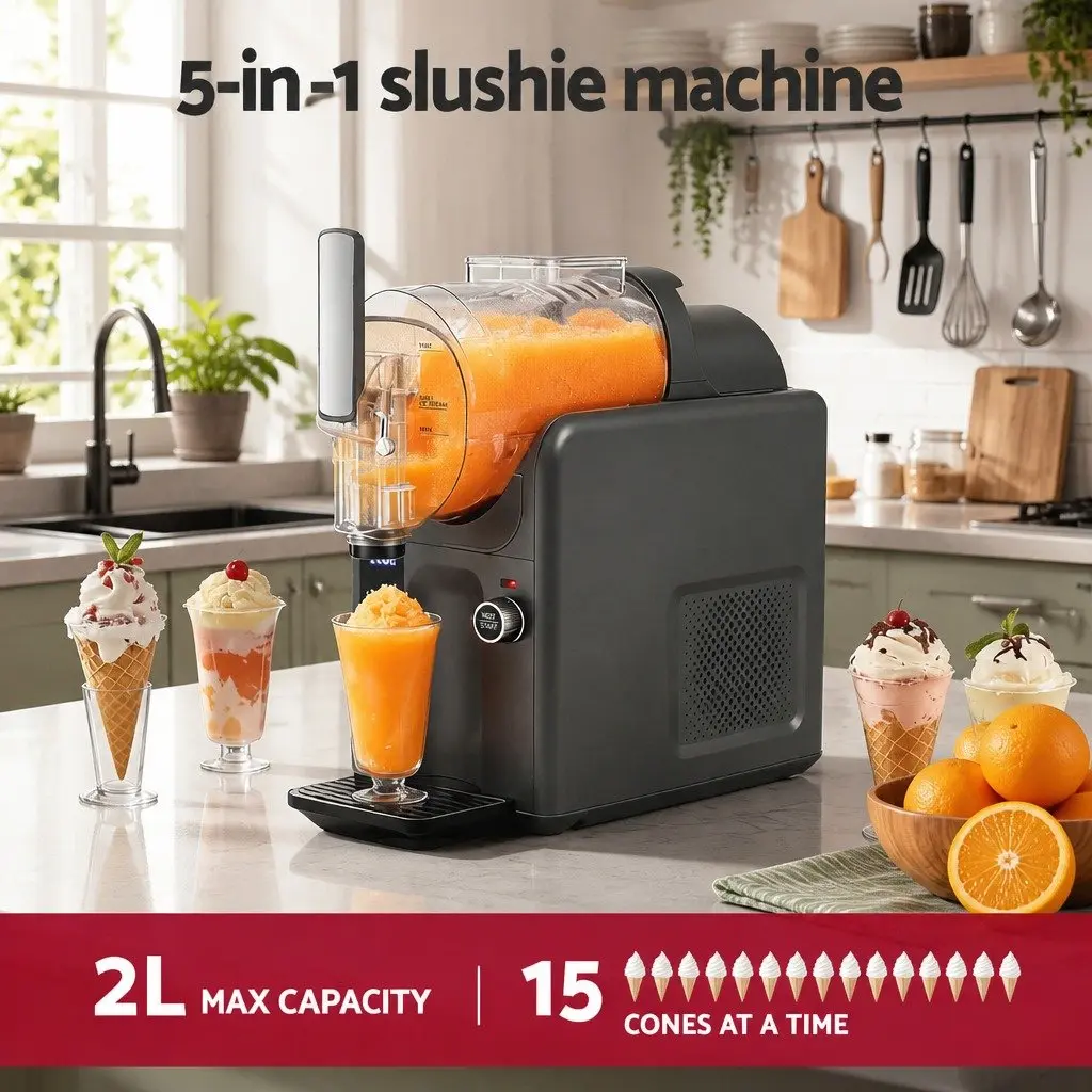 5in1 Slushie Machine Grey 2L Soft Serve Frozen Drink Maker