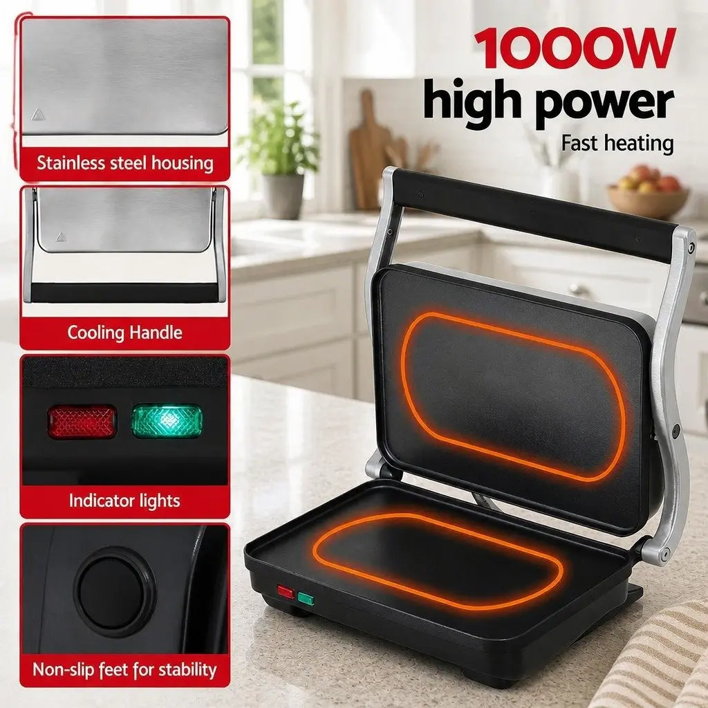 3 in 1 Sandwich Maker Black 1000W Fry Pan Sandwich Press Steak Griddle