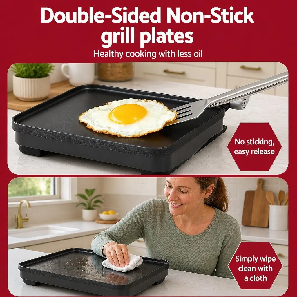 3 in 1 Sandwich Maker Black 1000W Fry Pan Sandwich Press Steak Griddle