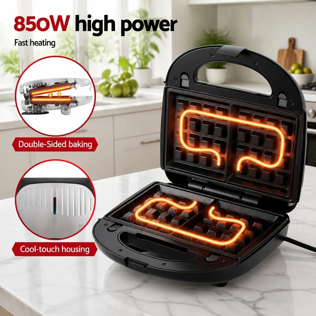 3-in-1 Sandwich Maker Silver Black 850W Multifunctional Breakfast Appliance