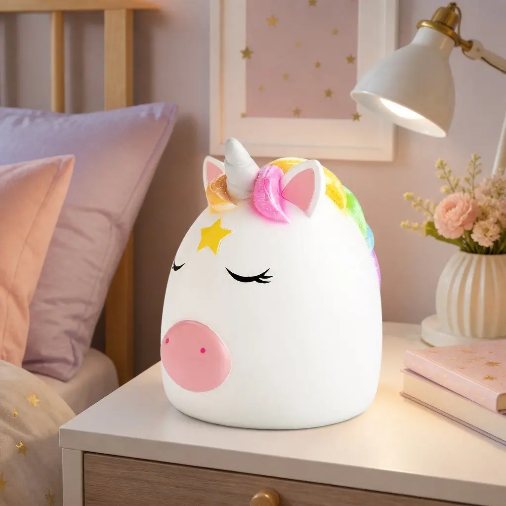 Unicorn Table Lamp Soft Warm LED Kids Bedroom Night Light Decorative