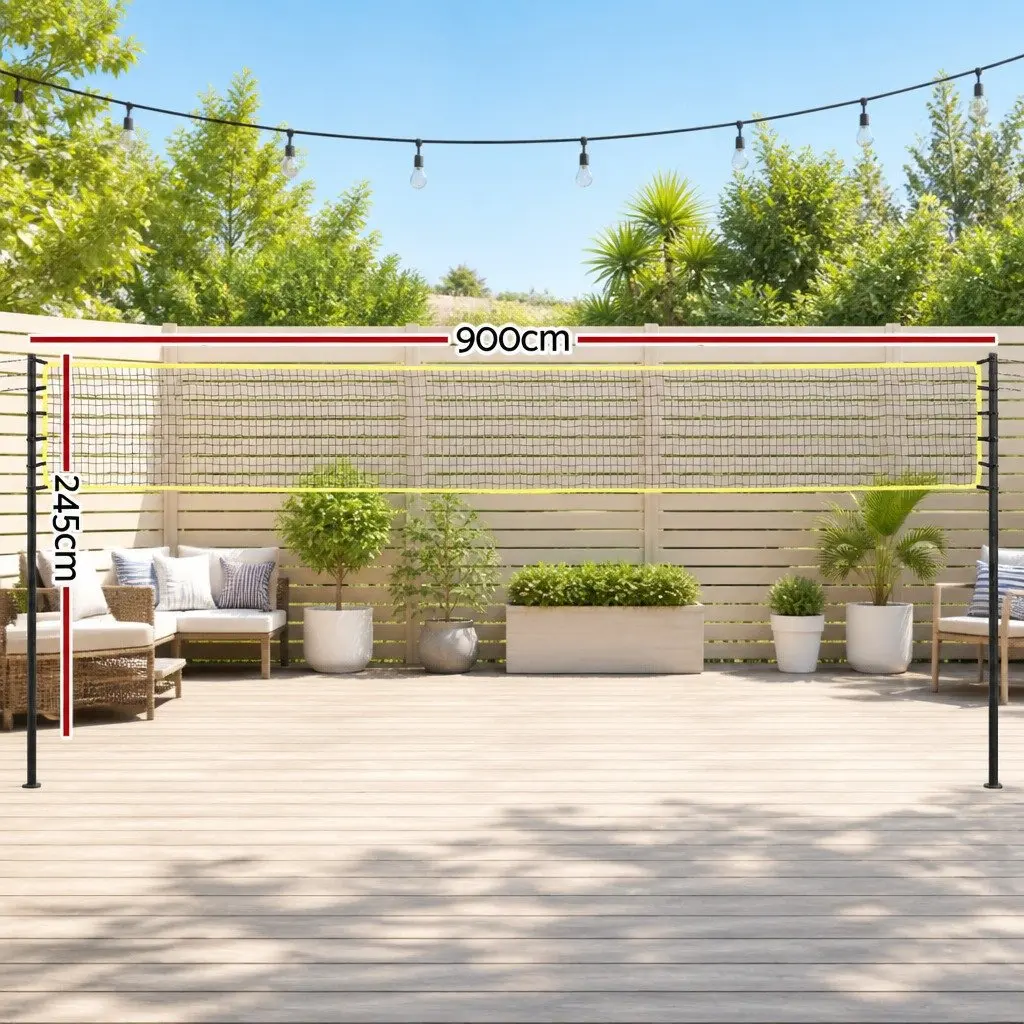 Portable Volleyball Tennis Badminton Net Set Black 9M Height Adjustable Lightweight with Carry Bag