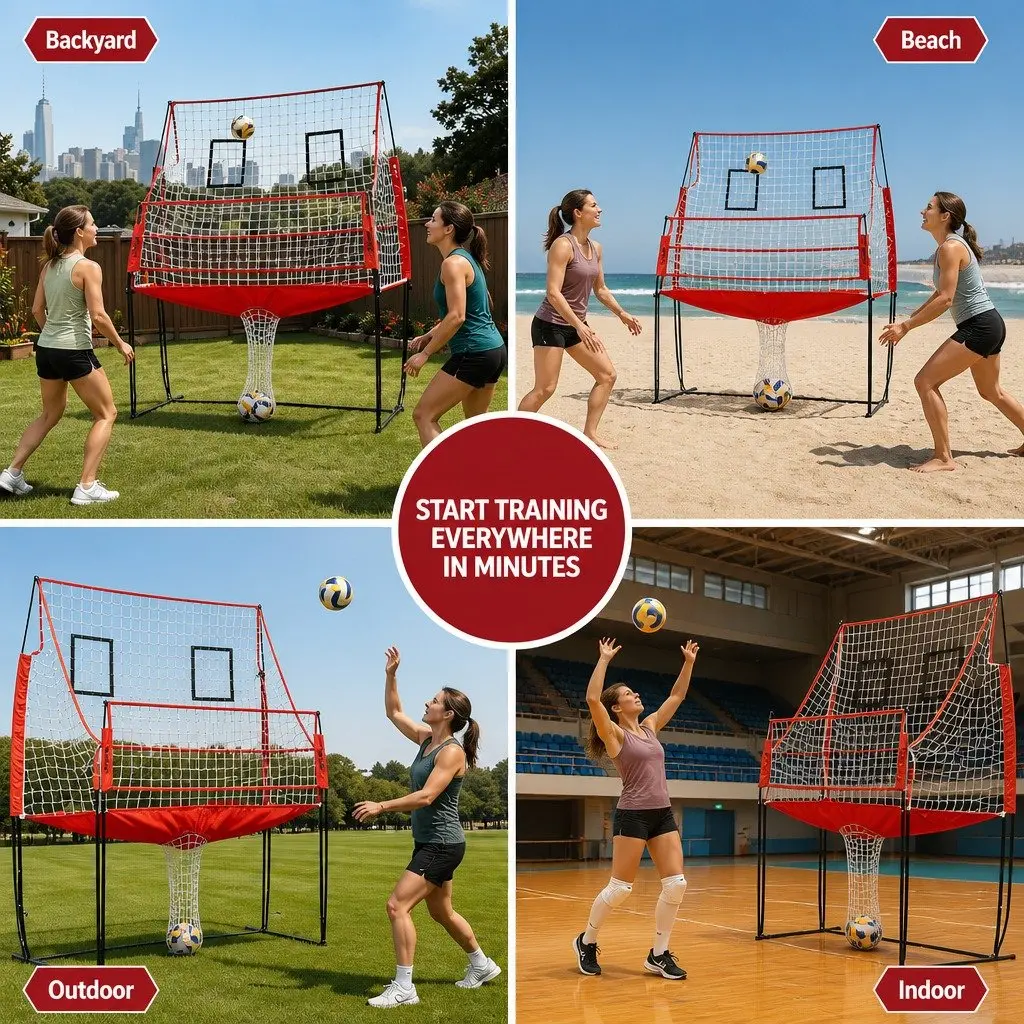 Volleyball Net Red Adjustable Height Portable Training Equipment